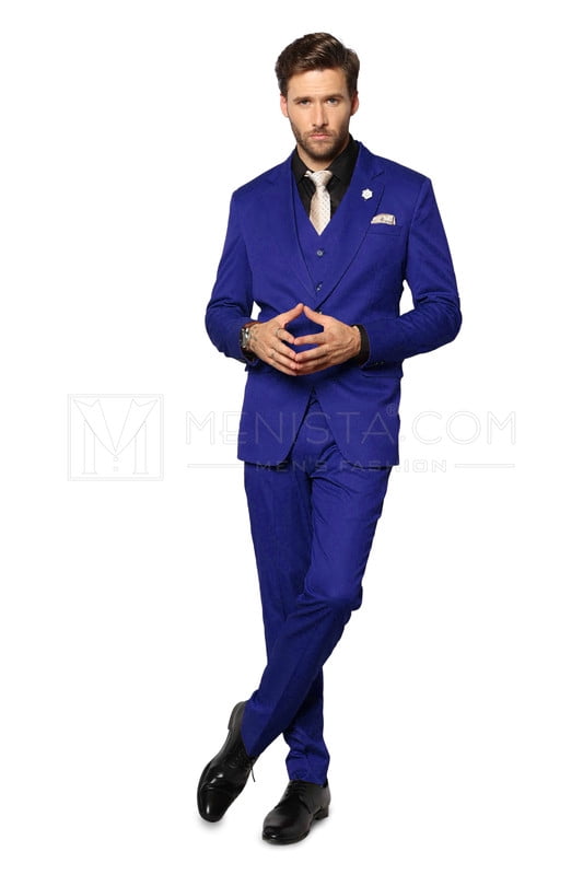 royal blue engagement dress for men Men's One Button Slim Fit Shiny Paisley Royal Blue Prom Tuxedo