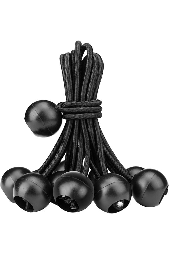 , 4 in Black Tarp Ball Bungee Cord 10 Piece