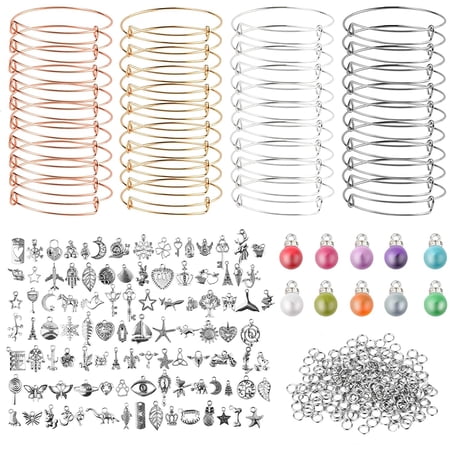 Menkey Bangles for Jewelry Making, 350 Pieces Charm Bangle Bracelets Kit for Women/Girls/Kids