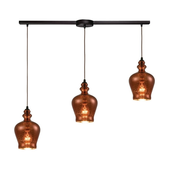 Menlow Park 3-Light Pendant in Oil Rubbed Bronze with Copper Plated Glass