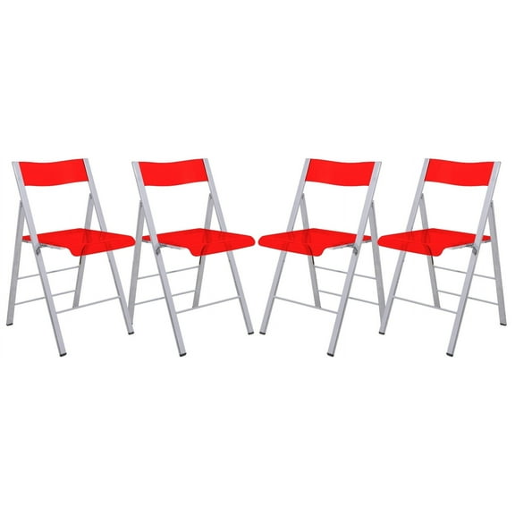 Menno Transparent Folding Chair – Lightweight Foldable Plastic Chair for Indoor & Outdoor Use, No Assembly Required, Ideal for Parties, Events, and Outdoor Gatherings in Transparent Red Set of 4