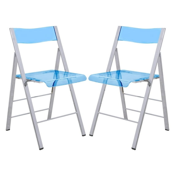 Menno Transparent Folding Chair – Lightweight Foldable Plastic Chair for Indoor & Outdoor Use, No Assembly Required, Ideal for Parties, Events, and Outdoor Gatherings in Transparent Blue Set of 2