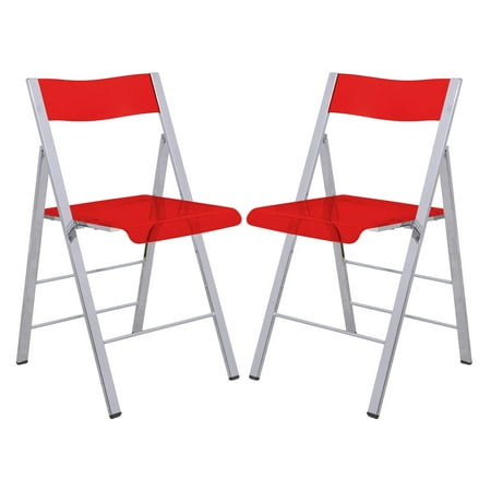 Menno Transparent Folding Chair – Lightweight Foldable Plastic Chair for Indoor & Outdoor Use, No Assembly Required, Ideal for Parties, Events, and Outdoor Gatherings in Transparent Red Set of 2