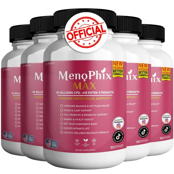 MenoPhix Max Premium Menopause Support Supplement, 40 Billions CFU, Extra Strength, 450 Capsules (5)