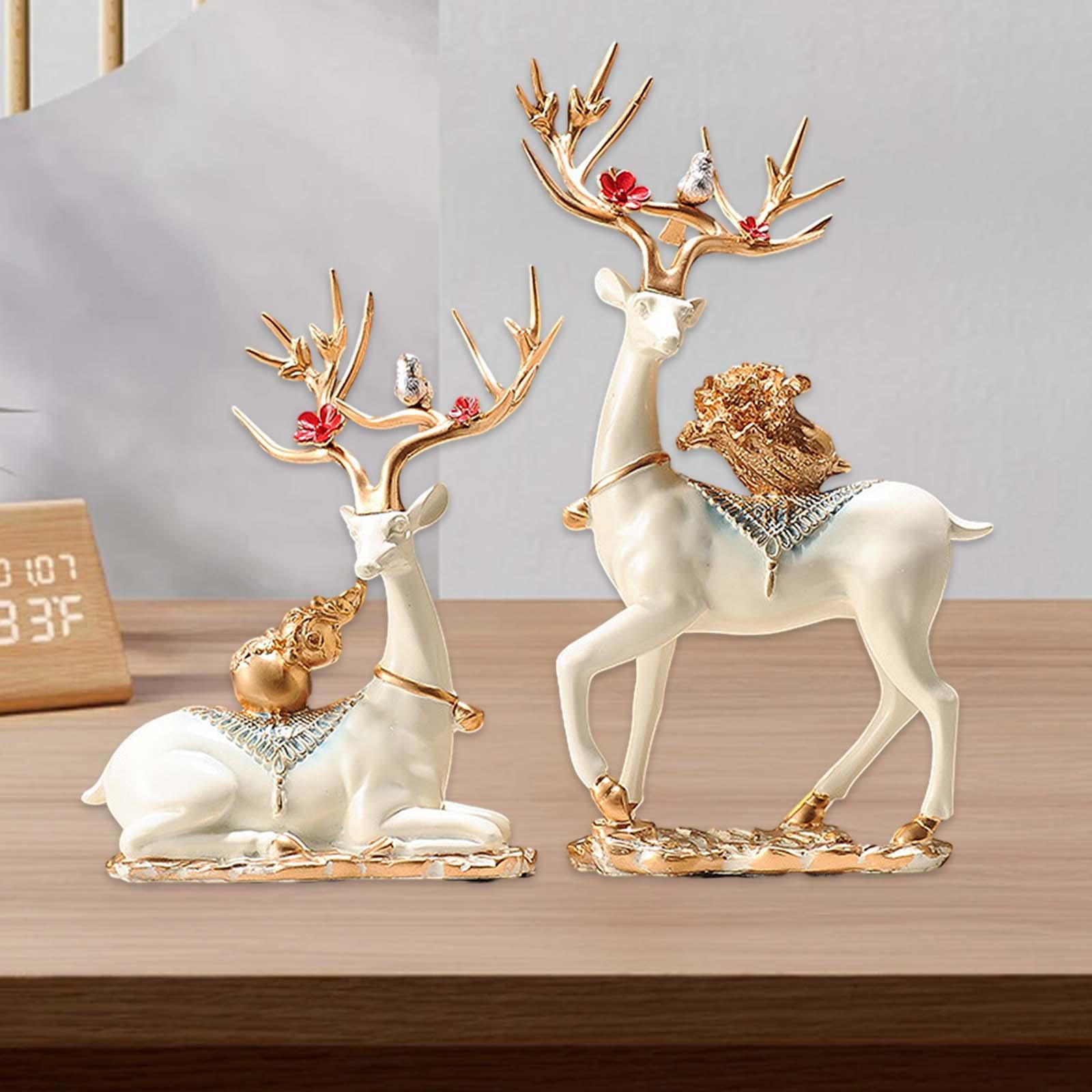 Menolana 2 Pieces Deer Statues Desktop Ornaments Elk Reindeer