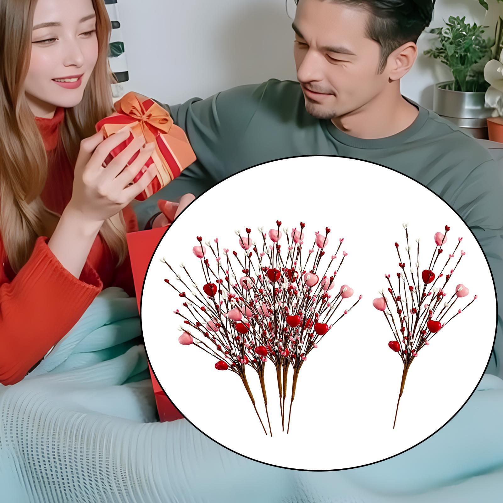 Menolana 6x Valentine's Day Artificial Flower Bouquet, Red And Pink