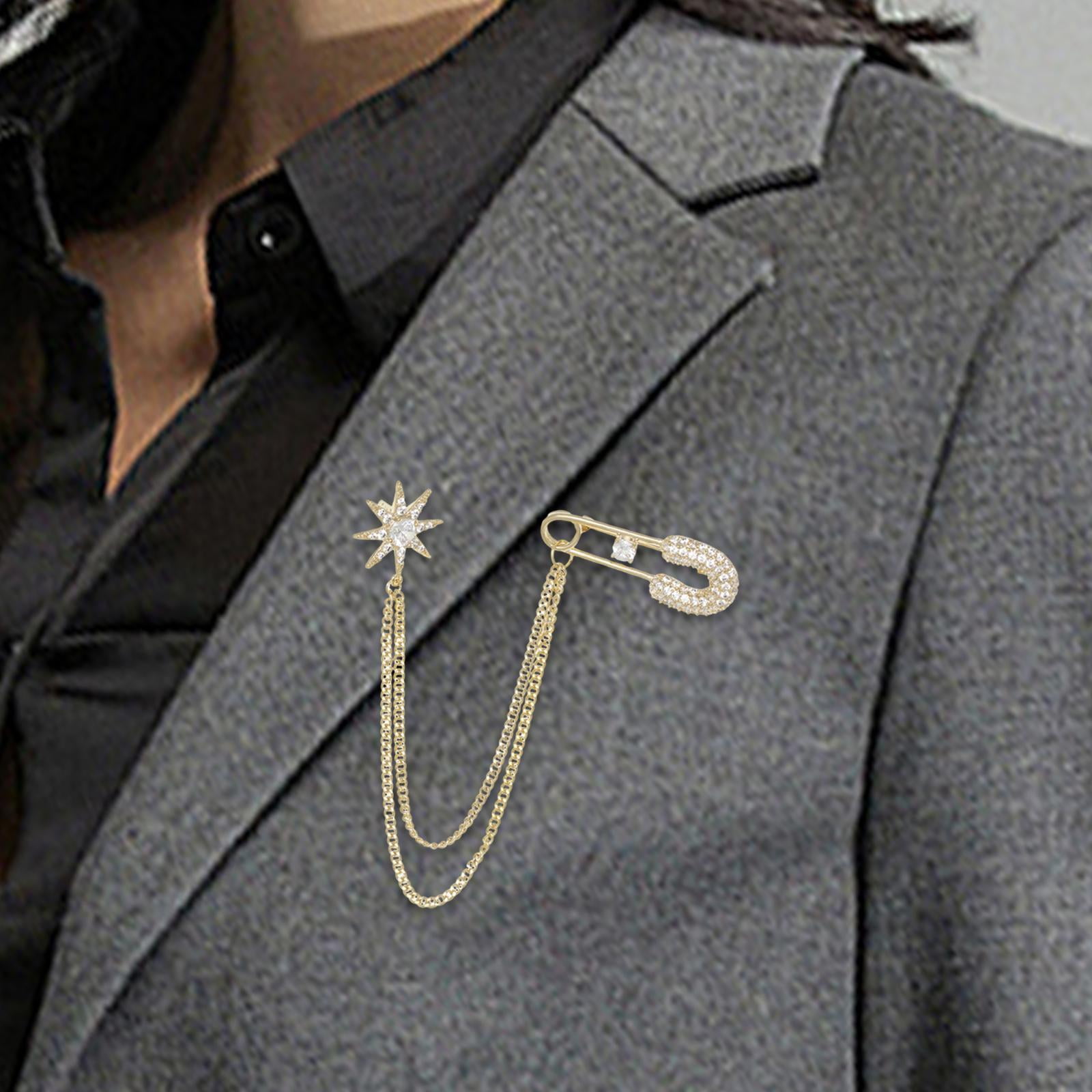 Menolana Chain Brooch for Suit Lapel Pin Metal Tassel Chain