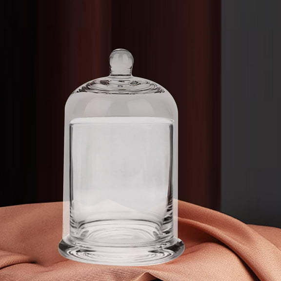 Menolana Cloche Glass Dome Candle Holder Glass Cloche Dome with Base Tabletop Display Case with Top Handle for Snack Nuts Fairy Lights clear