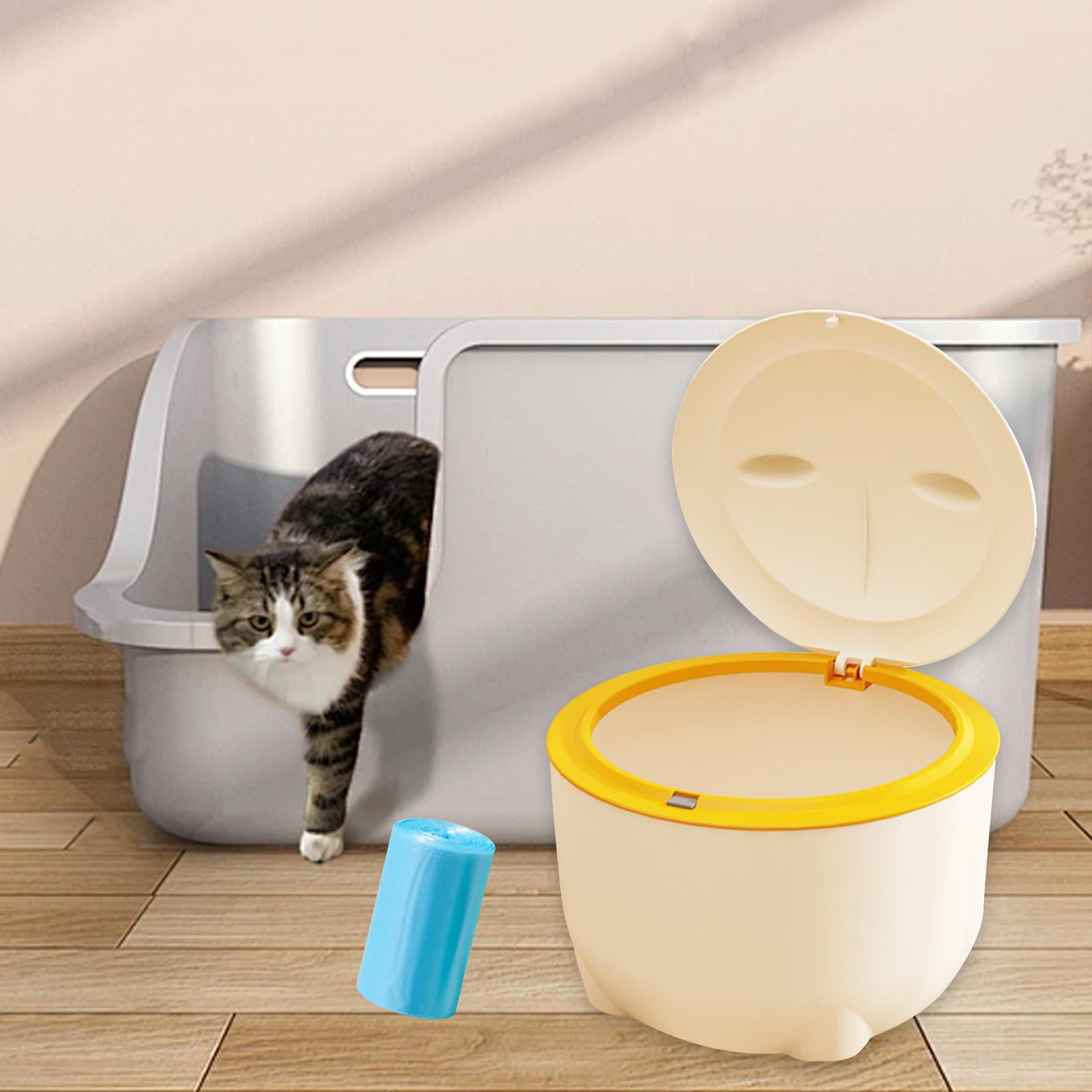 Menolana Hooded Cat Litter Trash Bin with Garbage Bags Compact for Small Animals Cats Beige Yellow