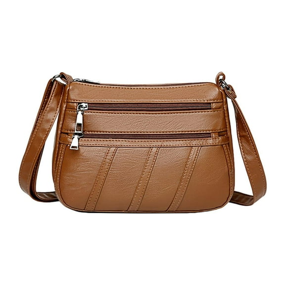Menolana 2xLadies Cross Body Bag PU Leather Bag Shoulder Handbag Long Strap Brown