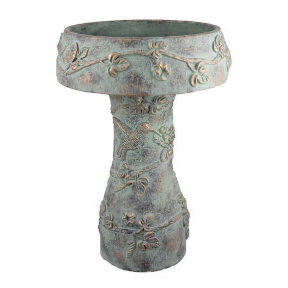 Menon Bird Bath Feeder, Decorative Designs, Green Terracotta, 20 Inch