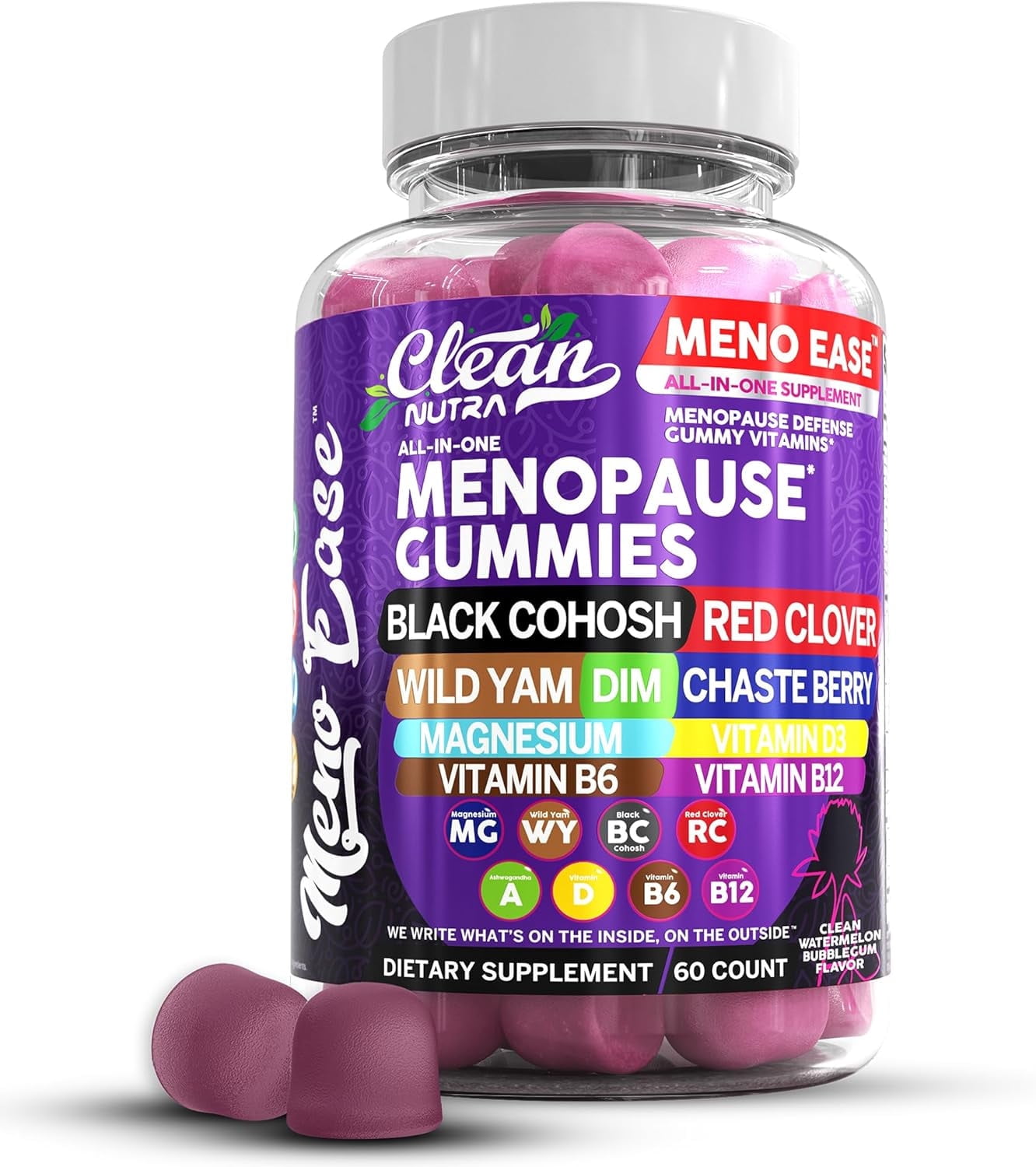 Clean Nutra Menopause Supplements for Women Chastberry Wild Yam Gummies Inositol Black Cohosh Magnesium Red Clover DIM Supplement B6 Magnesium Glycinate Glycine Vitex Hormone Balance Gummy Vitamins