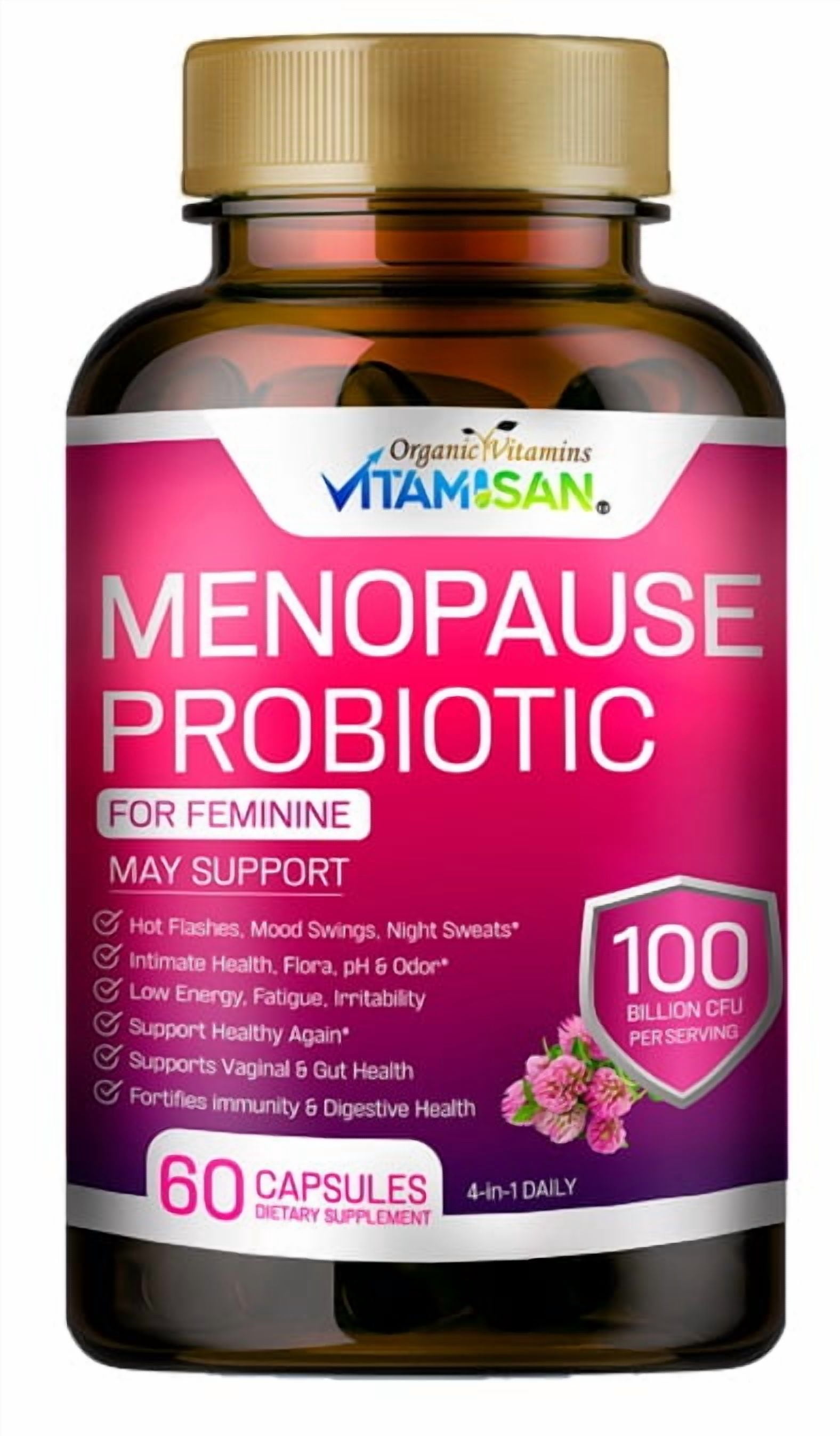 Menopause Supplements for Women - Natural Ingredients & Probiotics, Hot Flashes, Night Sweats, Balance & Energy Support, No Artificial Flavors - 60 Capsules