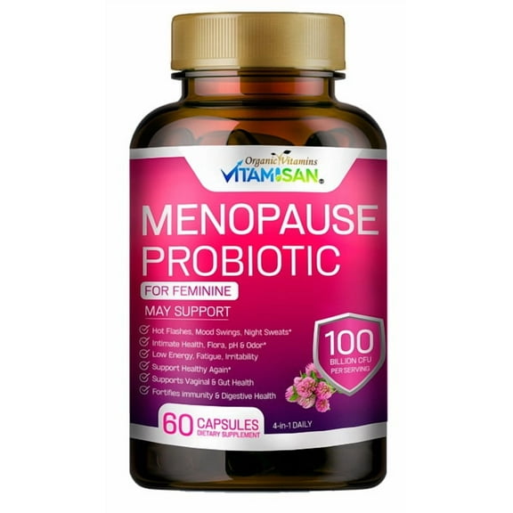 Menopause Supplements for Women - Natural Ingredients & Probiotics, Hot Flashes, Night Sweats, Balance & Energy Support, No Artificial Flavors - 60 Capsules