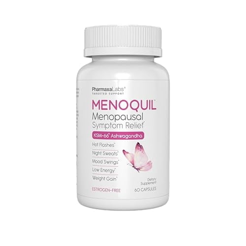 Menoquil Menopausal Multi-Symptom Relief - Support for Hot Flashes, Night Sweats, Mood Swings & Restful Sleep - Black Cohosh, Ashwagandha, Chasteberry, Soy Isoflavones, Grape Seed & Sage -60 Capsules