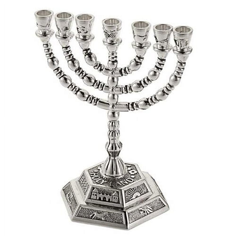 HOLY LAND GIFTS Menorah-12 Tribes (7 Branched) (5")-Silver Plated