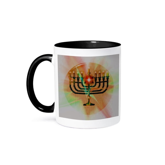 3dRose, MENORAH - ANTIQUE, 15oz Two-Tone Black Mug