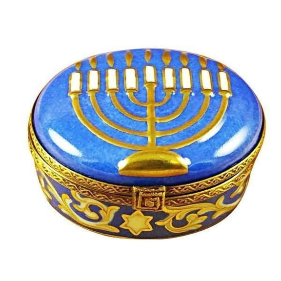 Blue Menorah Limoges Box for Collectors Limoges Box Porcelain Figurine