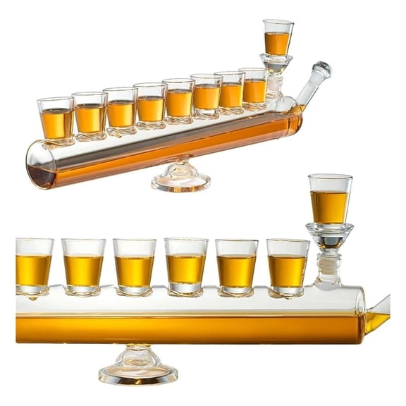 Menorah Decanter Set - Decanter & 8 Piece Shot Glass Set - 34 OZ Wine & Whiskey Glassware, Hannukkah Israel Decor, For All 8 Nights of Chanukah, Holiday Gift for Him, Her, Jewish Gifts
