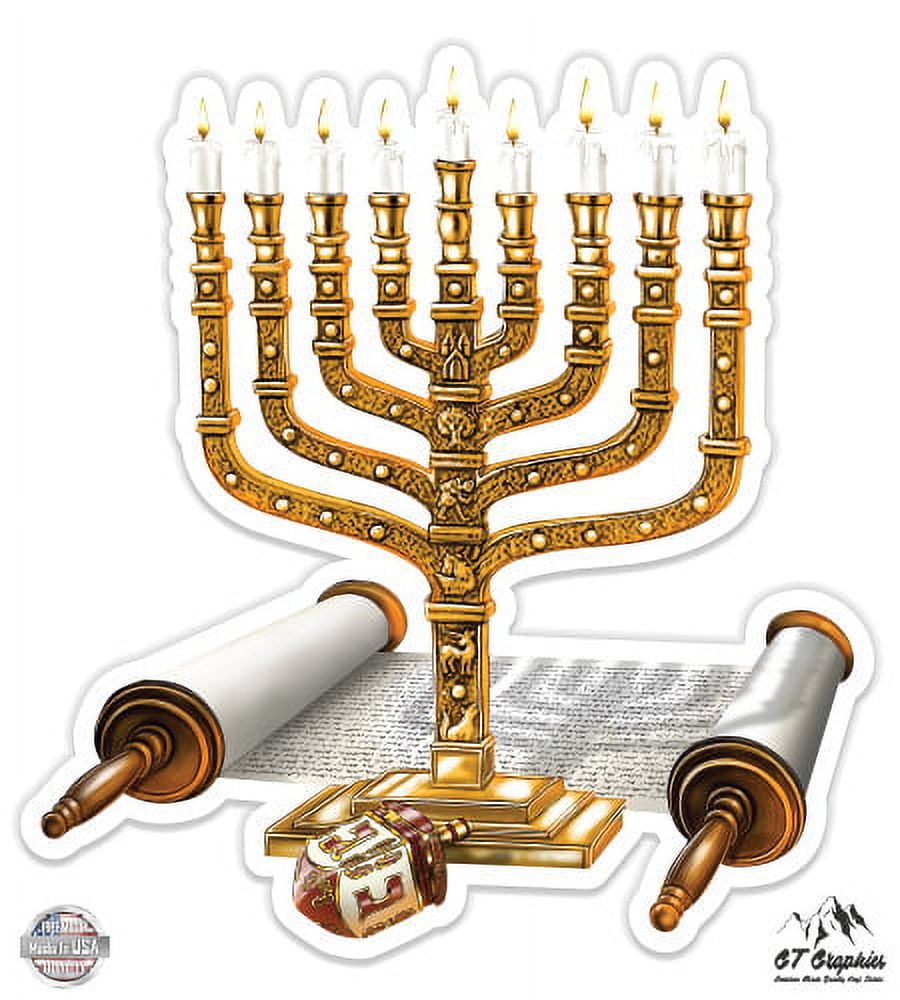 Menorah & Dreidel - 3" Vinyl Sticker - For Car Laptop I-Pad Phone