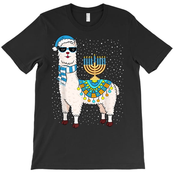 Menorah Hanukkah Llama Cute Alpaca Chanukah Gift Themed Holiday Graphic G34029 Unisex T-Shirt, Up to Size 5XL