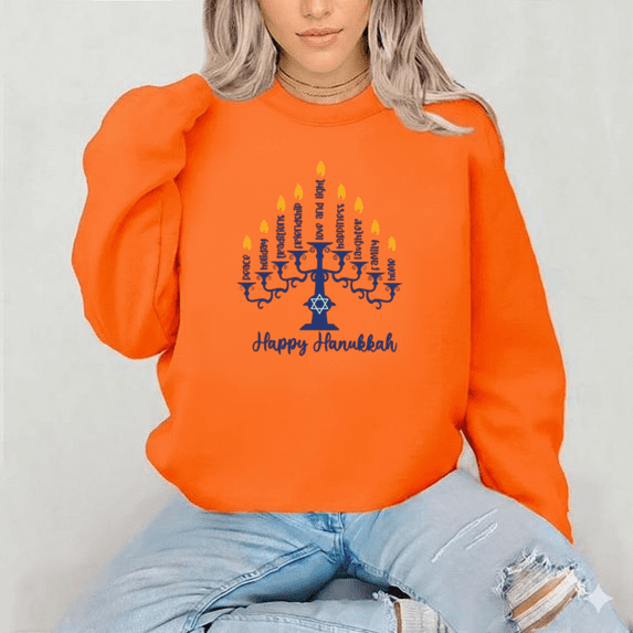 Menorah Jewish Gift Hanukkah Holiday Celebration Festival Sweatshirt, up to size 5XL