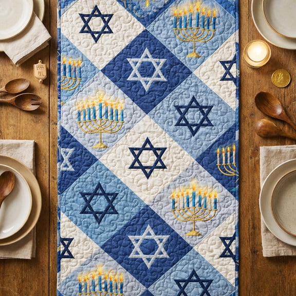 Menorah Light Blessing Quilted Table Runner