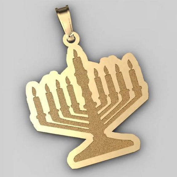 Menorah Pendant - 1 Inch x 1 Inch - Solid 14K White Gold