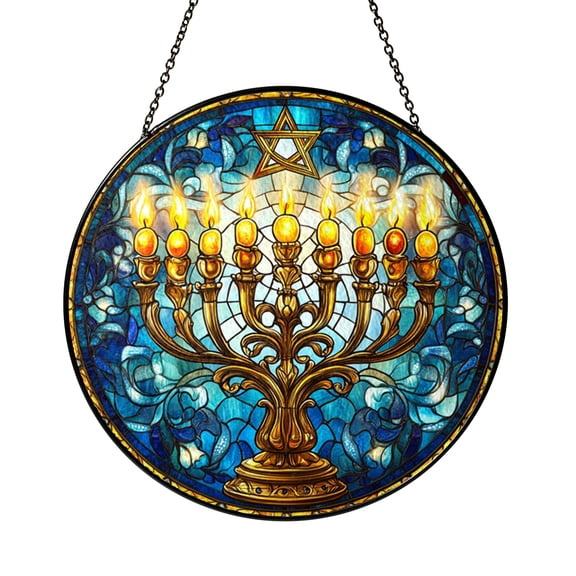 Menorah Stained Glass Suncatcher, Hanukkah Window Hanging with Star of David, Jewish Holiday Home Decor, Spiritual Gift 2025