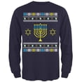 thumbnail image 1 of Menorah Ugly Hanukkah Sweater Mens Long Sleeve T Shirt Navy LG, 1 of 1