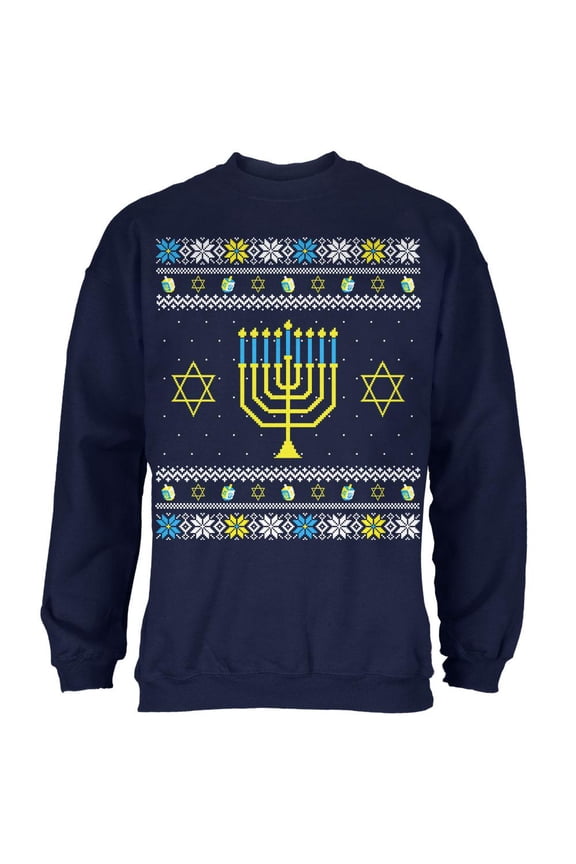 Menorah Ugly Hanukkah Sweater Mens Sweatshirt Navy 2XL