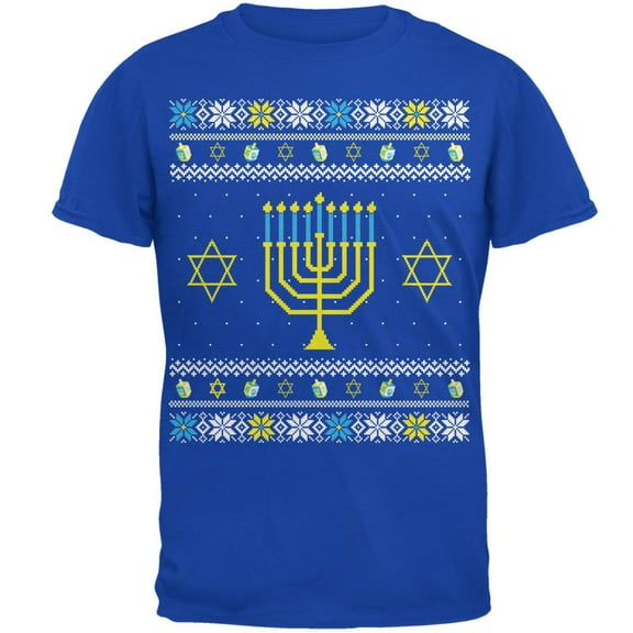 Menorah Ugly Hanukkah Sweater Royal Adult T-Shirt - 2X-Large