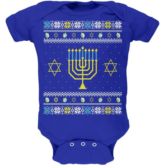 Menorah Ugly Hanukkah Sweater Royal Soft Baby One Piece - 18-24 months