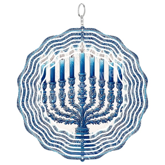 Menorah Wind Spinner Metal Outdoor Decor Hanukkah Celebration Blue White