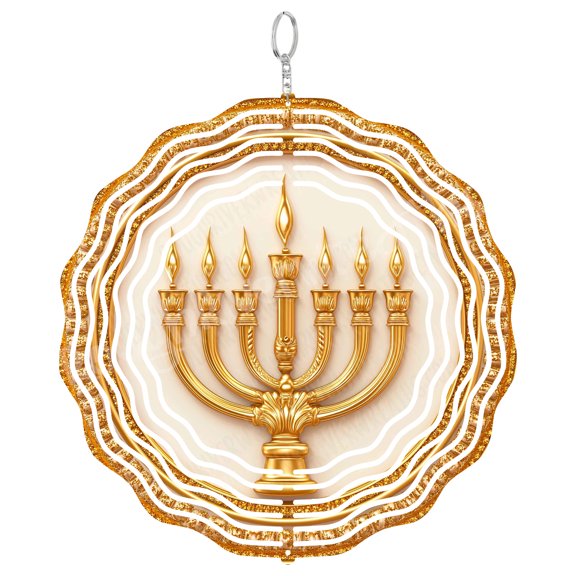 Menorah Wind Spinner Metal Outdoor Decor Hanukkah Gold