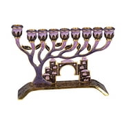 Giftmark M-699 Menorah with Tree of Life & Crystal accents of Old Jerusalem - Plum & Brass