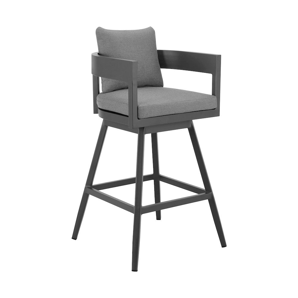 Gray Aluminum Swivel Bar Stool with Cushions