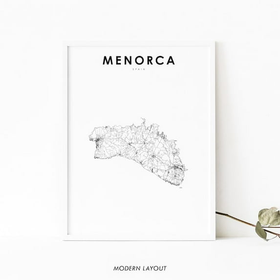 Menorca Spain Map Print, Minorca Road Map Poster, Balearic Islands Monte Toro Espaã±A Map Art, Nursery Room Wall Office Decor, Map- Wall Art Print, 12x18 UNFRAMED