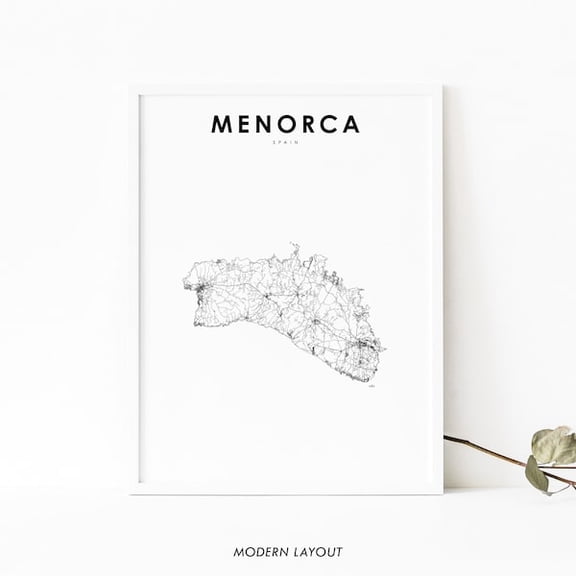 Menorca Spain Map Print, Minorca Road Map Poster, Balearic Islands Monte Toro Espaã±A Map Art, Nursery Room Wall Office Decor, Map- Wall Art Print, 8x12 UNFRAMED