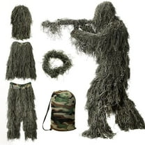 5 In 1 Ghillie Suit, Camouflage Hunting Apparel Including Jacket, Pants, Hood, Carry Bag