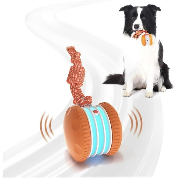 Menrkoo Interactive Dog Toys, Random Electric Automatic Moving And Rolling Dogs Toy With Rope For Small Medium Large Dogs, Motion-Activated Dog Stimulation Toy For Boredom Relief Yeloow
