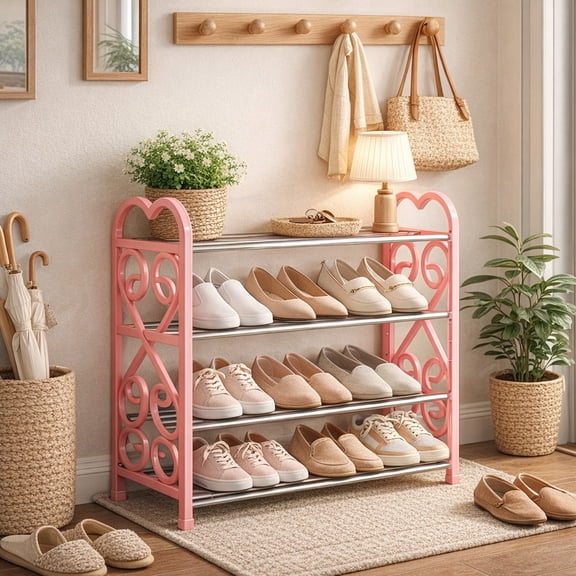 Menrkoo Shoe Rack Shoe Rack Organizer Three Tier Shoe Rack Daily Use Bedroom Closets Entryway Bedroom Pink