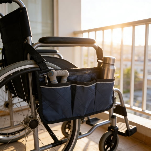 Menrkoo This Large Capacity Wheelchair Armrest Storage Bag Is Suitable For Seniors When They Go Out In A Wheelchair Blue Free Size