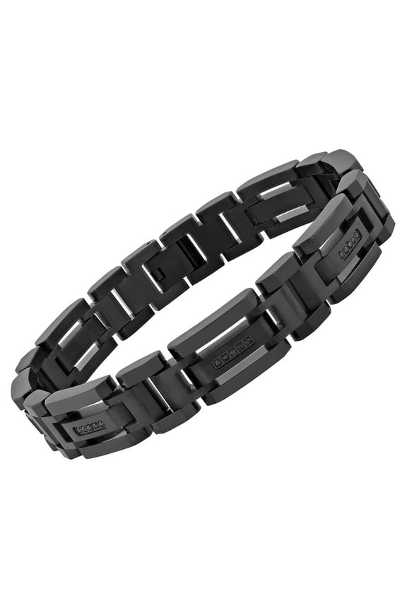 Mens 0.15 ctw Black Diamond Black Stainless Steel Link Bracelet