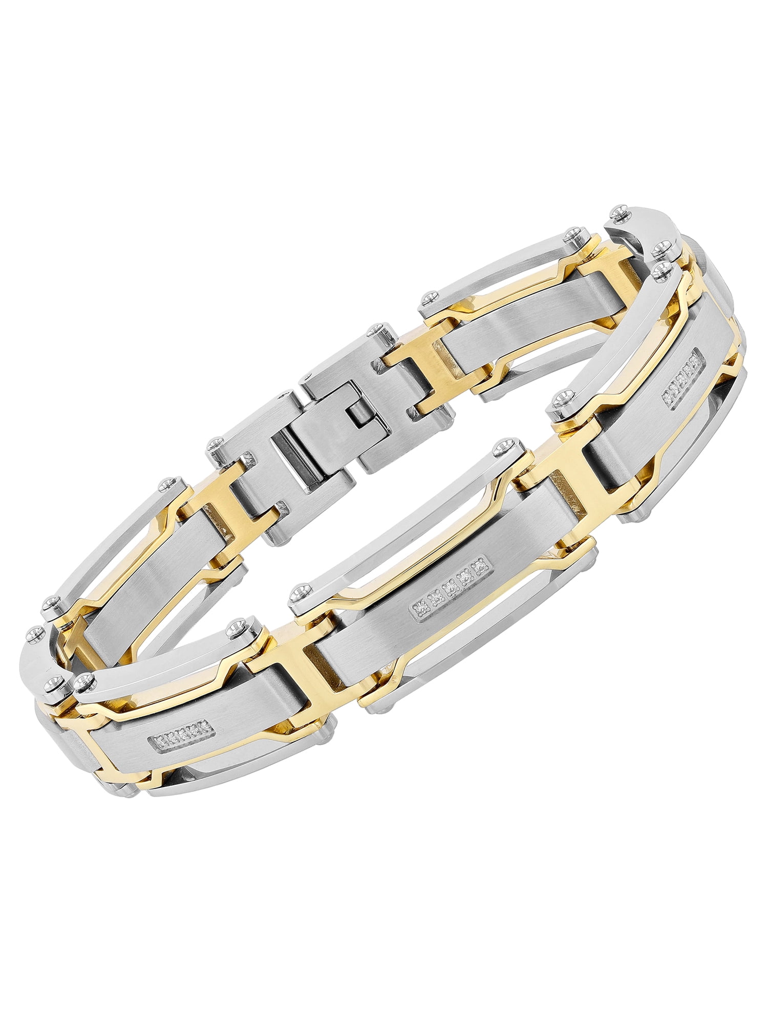 Mens 0.15 ctw Diamond Two Tone Stainless Steel Link Bracelet