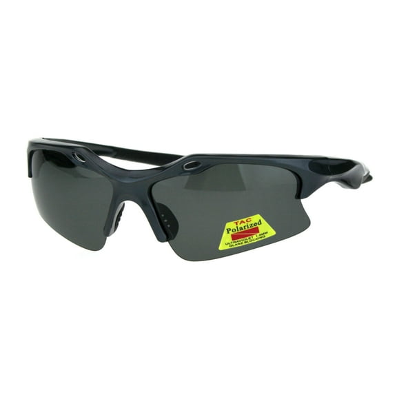 Mens 1.0MM TAC Polarized Lens Aerodynamic Baseball Half Rim Sunglasses Grey Black
