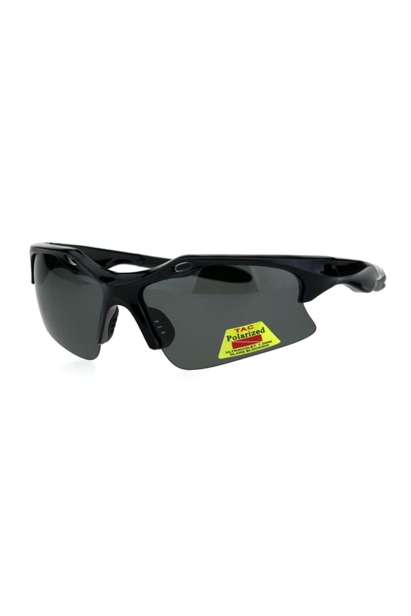 Mens 1.0MM TAC Polarized Lens Aerodynamic Baseball Half Rim Sunglasses Shiny Black