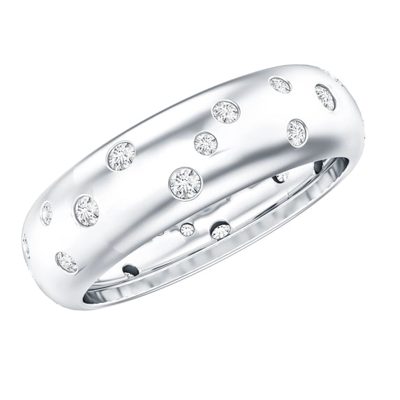 Rosec Jewels Moissanite Band in Flush Setting - D Color VS1 Clarity Certified - Ready to Gift, 10K White Gold, US 11.00