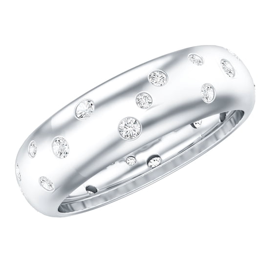 Rosec Jewels Moissanite Band in Flush Setting - D Color VS1 Clarity Certified - Ready to Gift, 10K White Gold, US 13.00