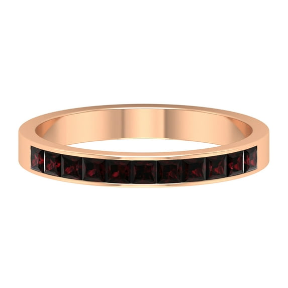 Rosec Jewels Mens 1/2 CT Princess Cut Garnet Half Eternity Ring, Minimal Garnet Semi Eternity Ring, Channel Set Garnet Ring, Garnet Stackable Ring, 10K Rose Gold, US 6.50